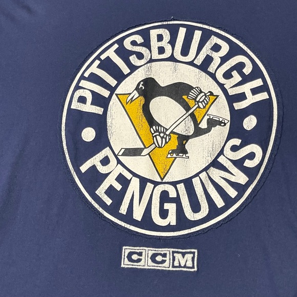 Pittsburgh Penguins CCM Shirt Men Large Navy Blue Long Sleeve NHL Hockey Distres - Picture 2 of 12
